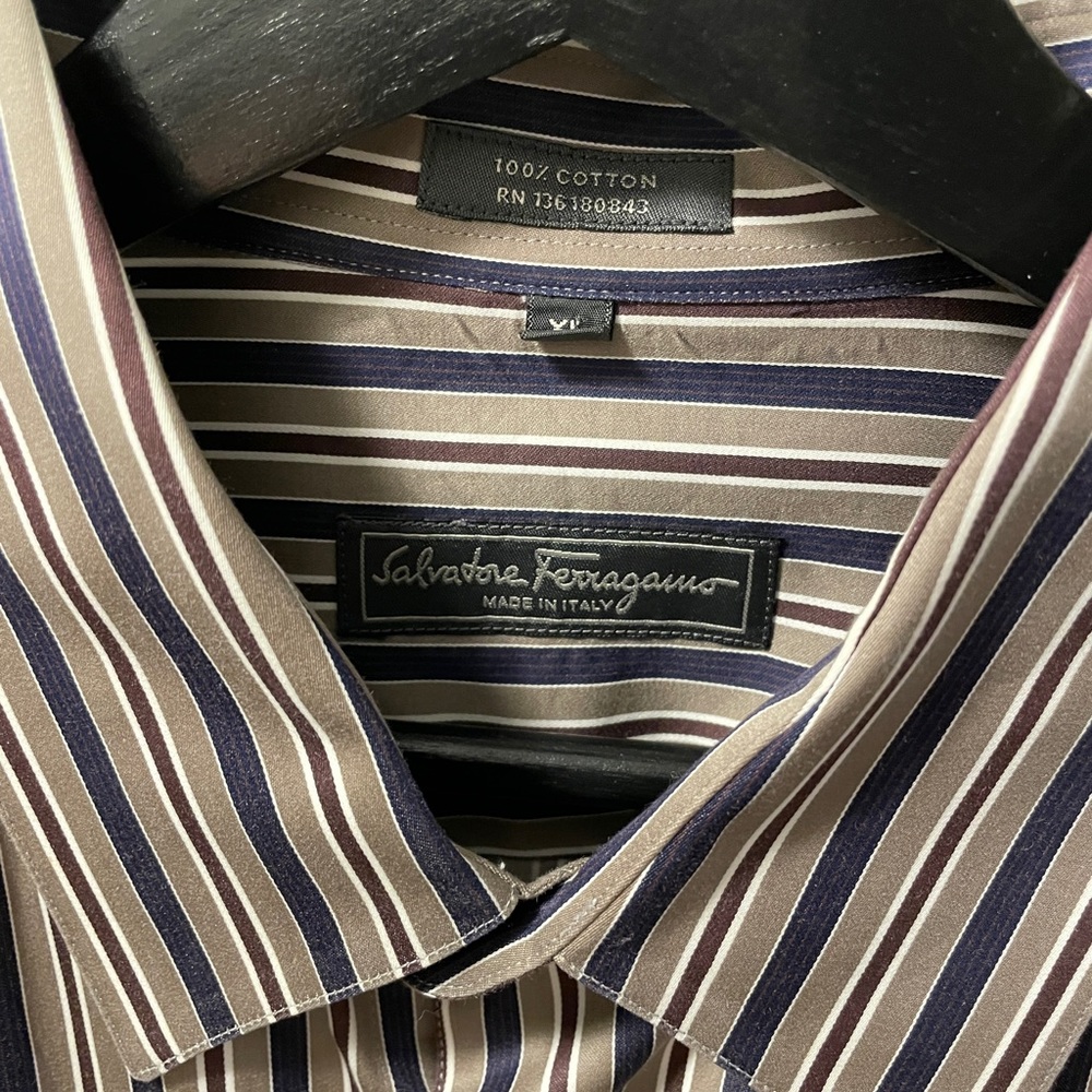 Salvatore Ferragamo Button Down Grey Navy Maroon